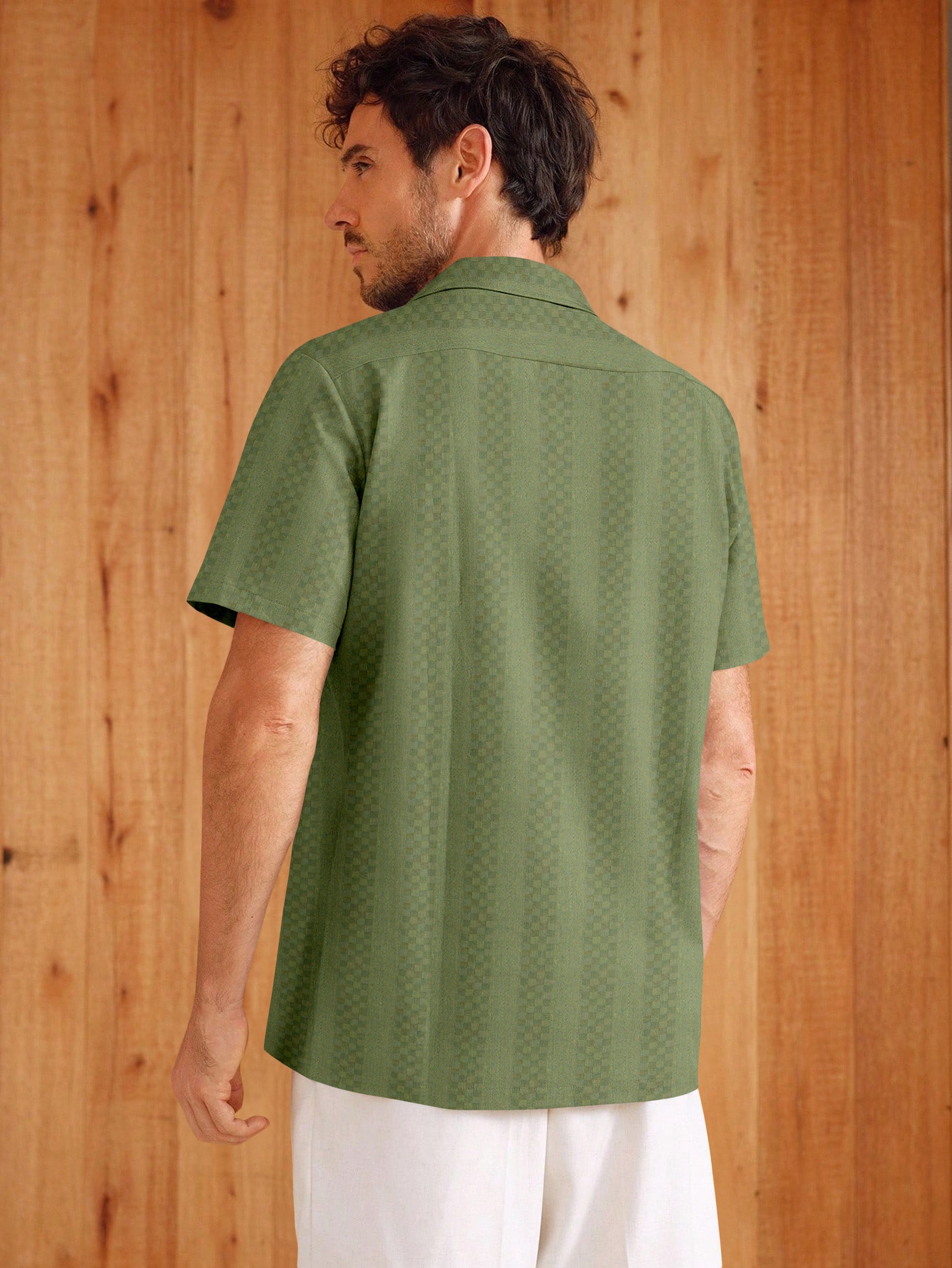Sage-wood Green Textured Cotton Shirt