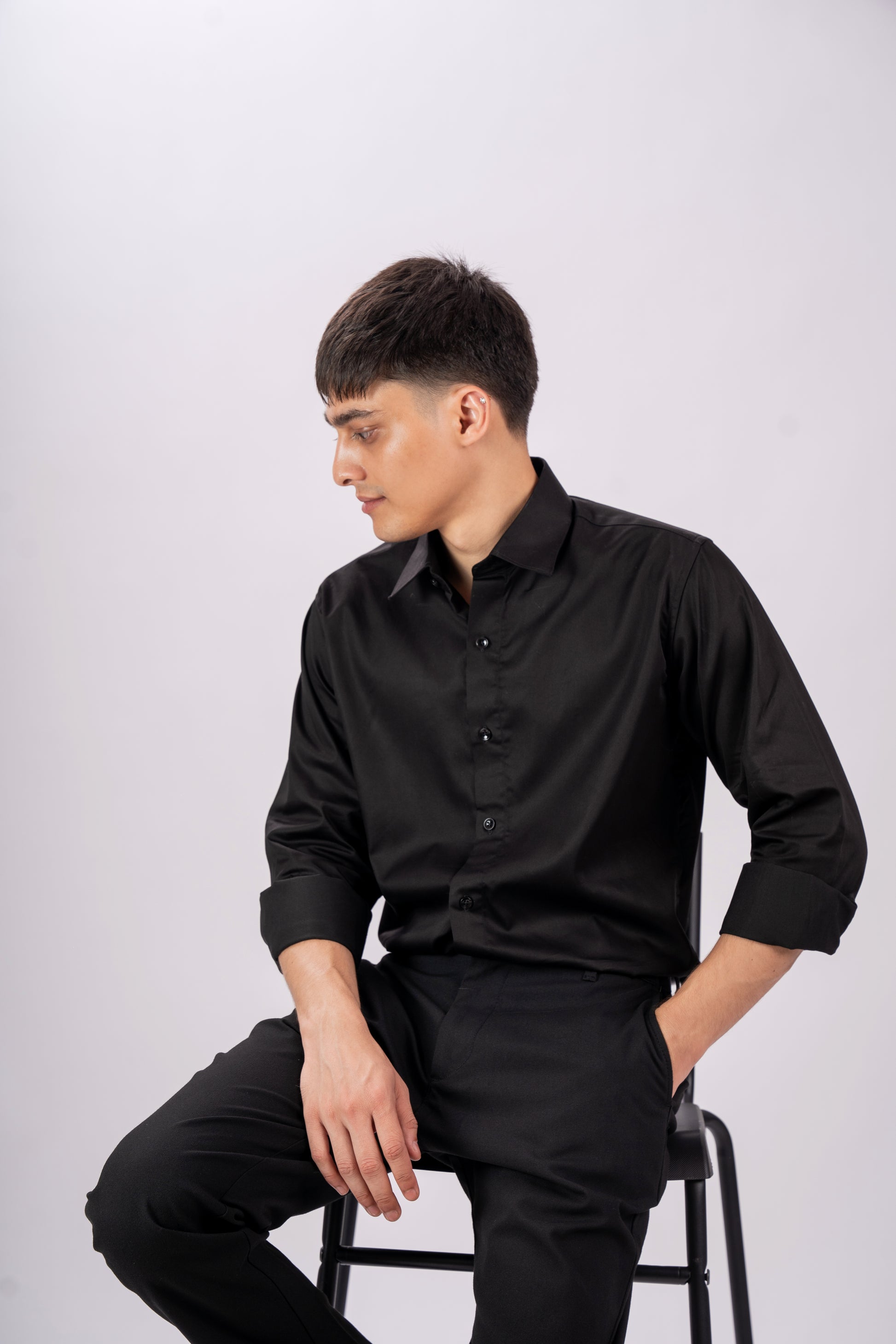 Classic Jet Black Luxury Satin Shirt