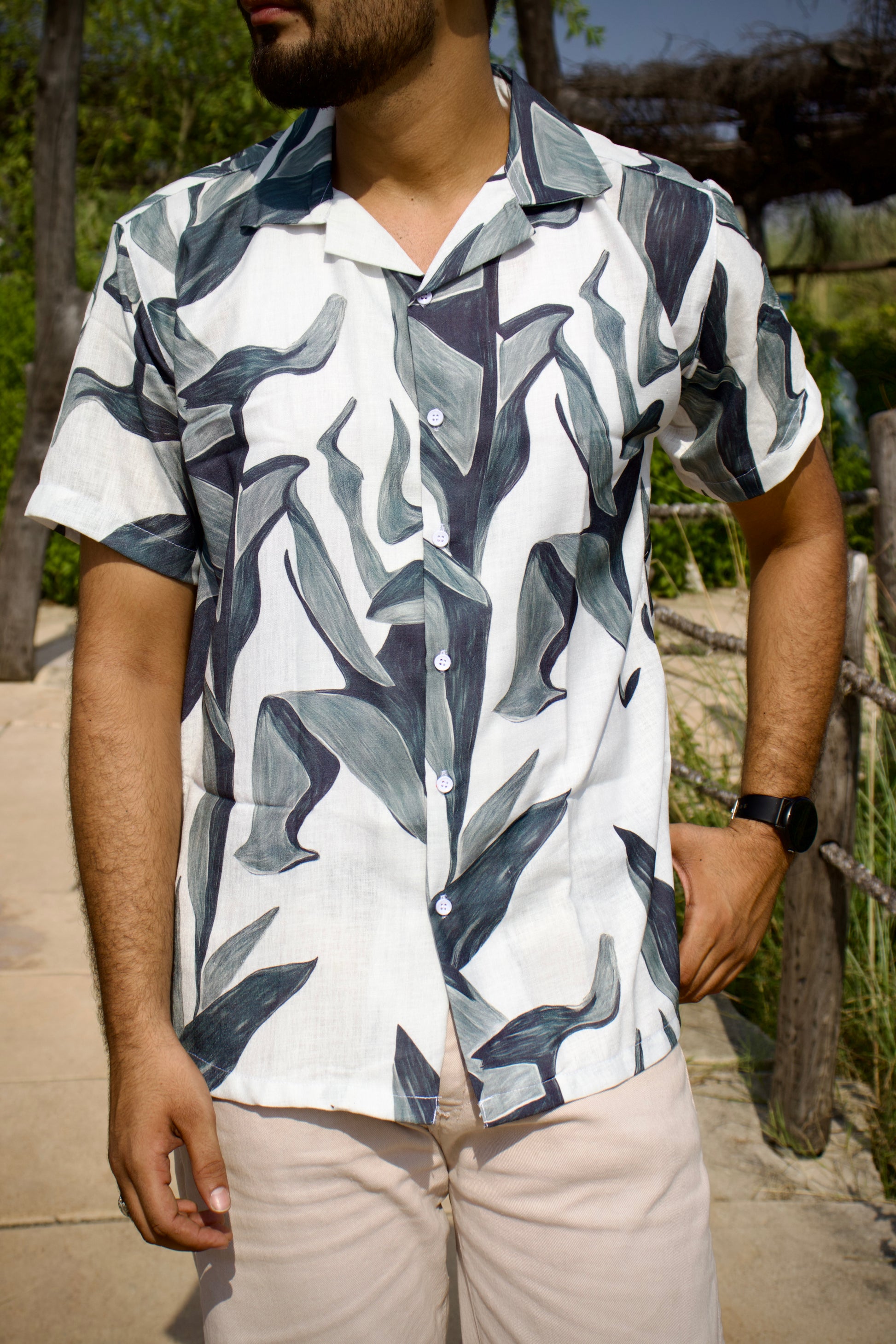 Grey-Leaf Pattern Shirt