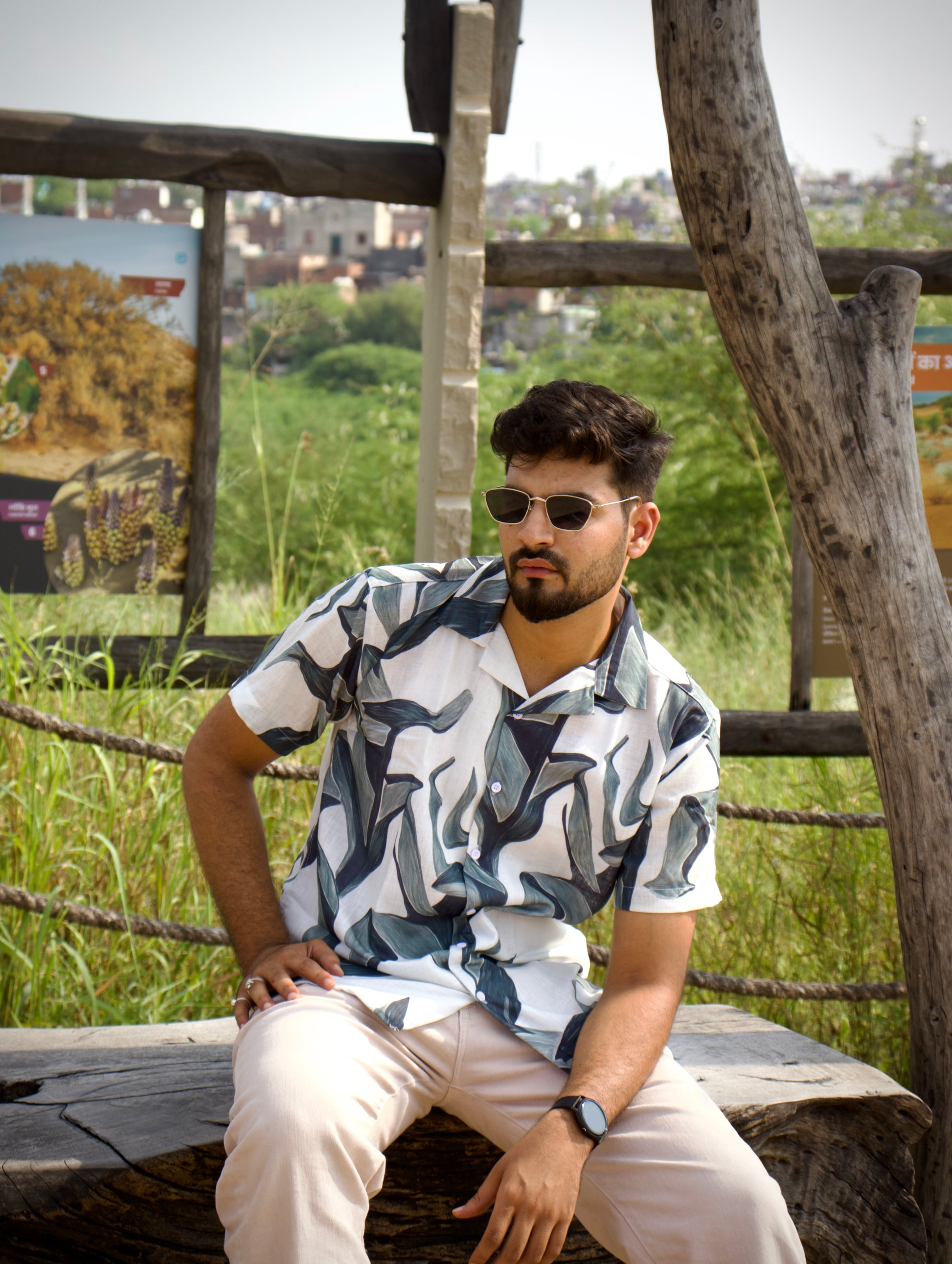 Grey-Leaf Pattern Shirt