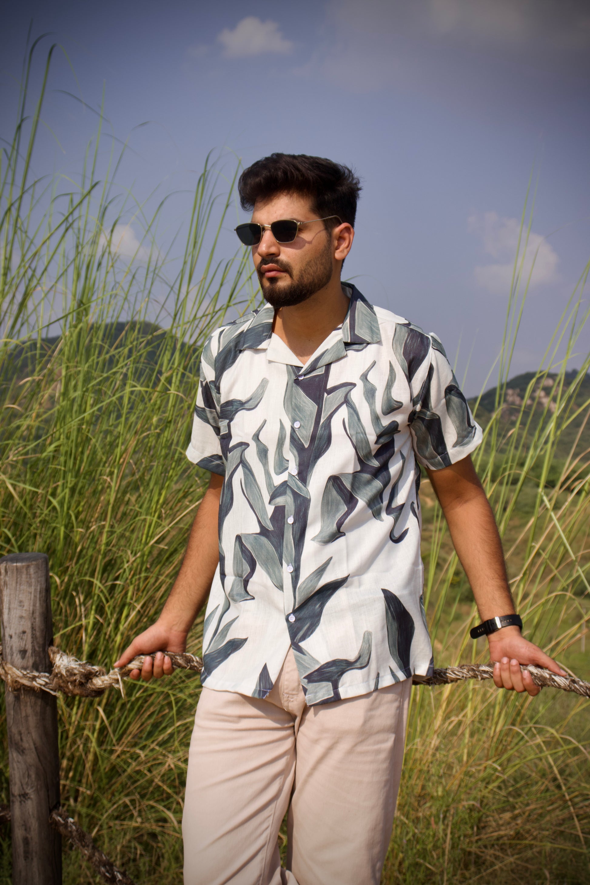 Grey-Leaf Pattern Shirt