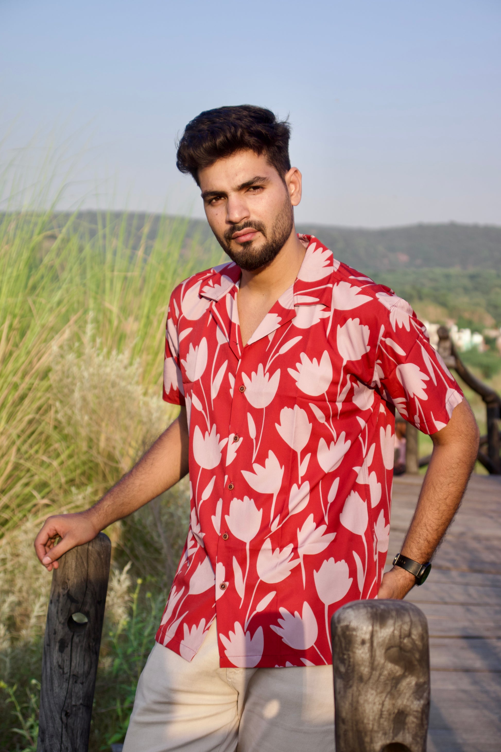 Rust Floral Textured Shirt