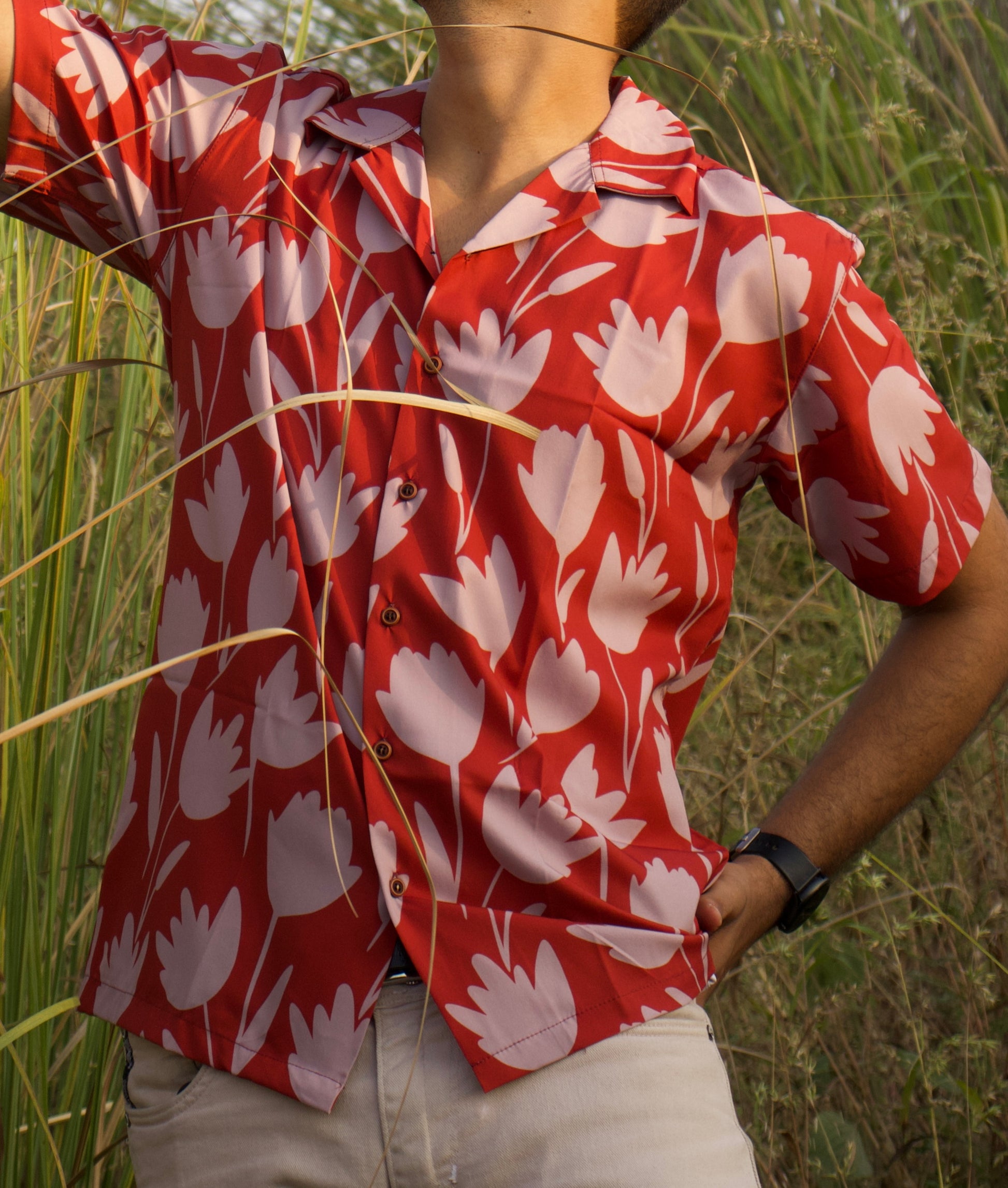 Rust Floral Textured Shirt
