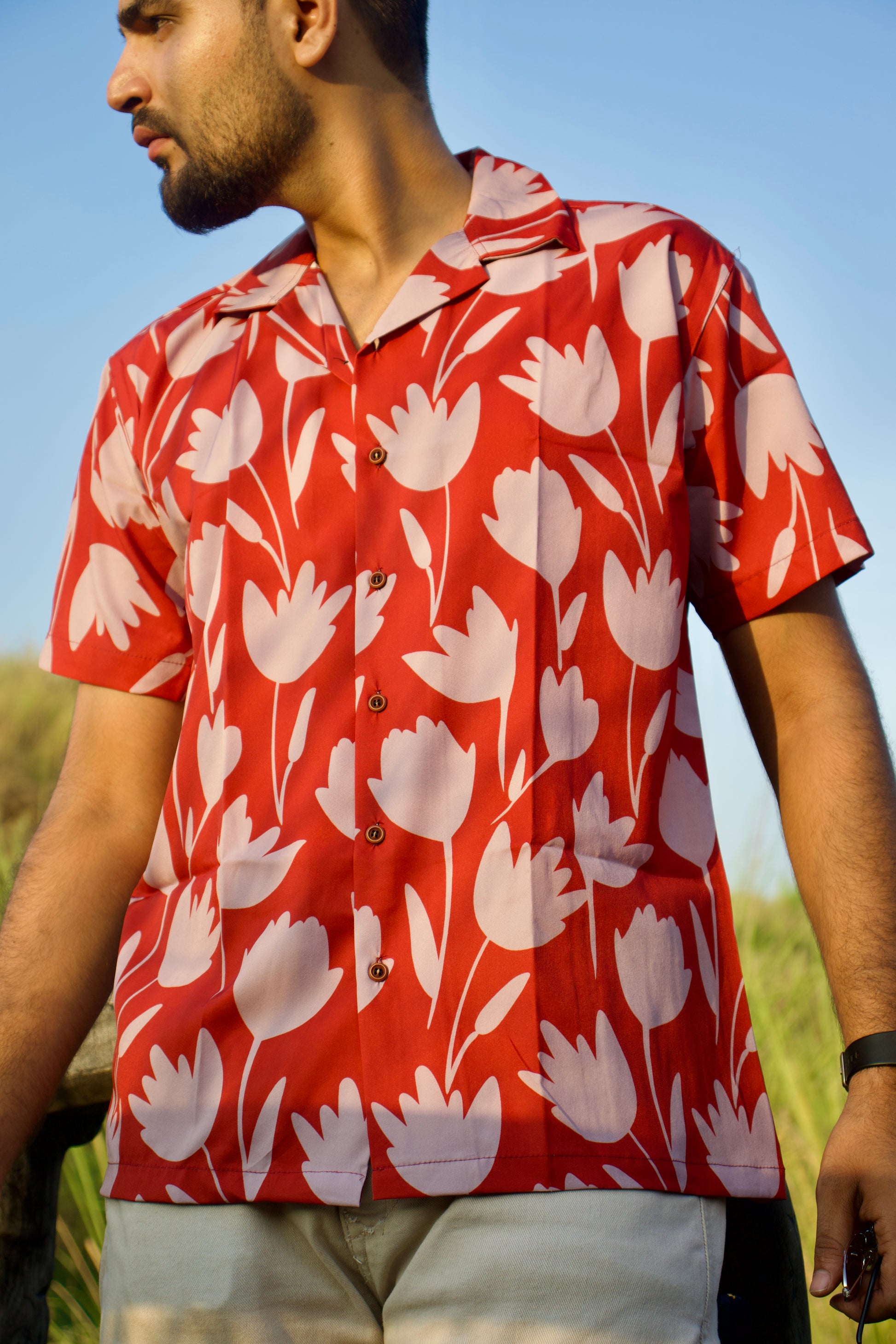 Rust Floral Textured Shirt