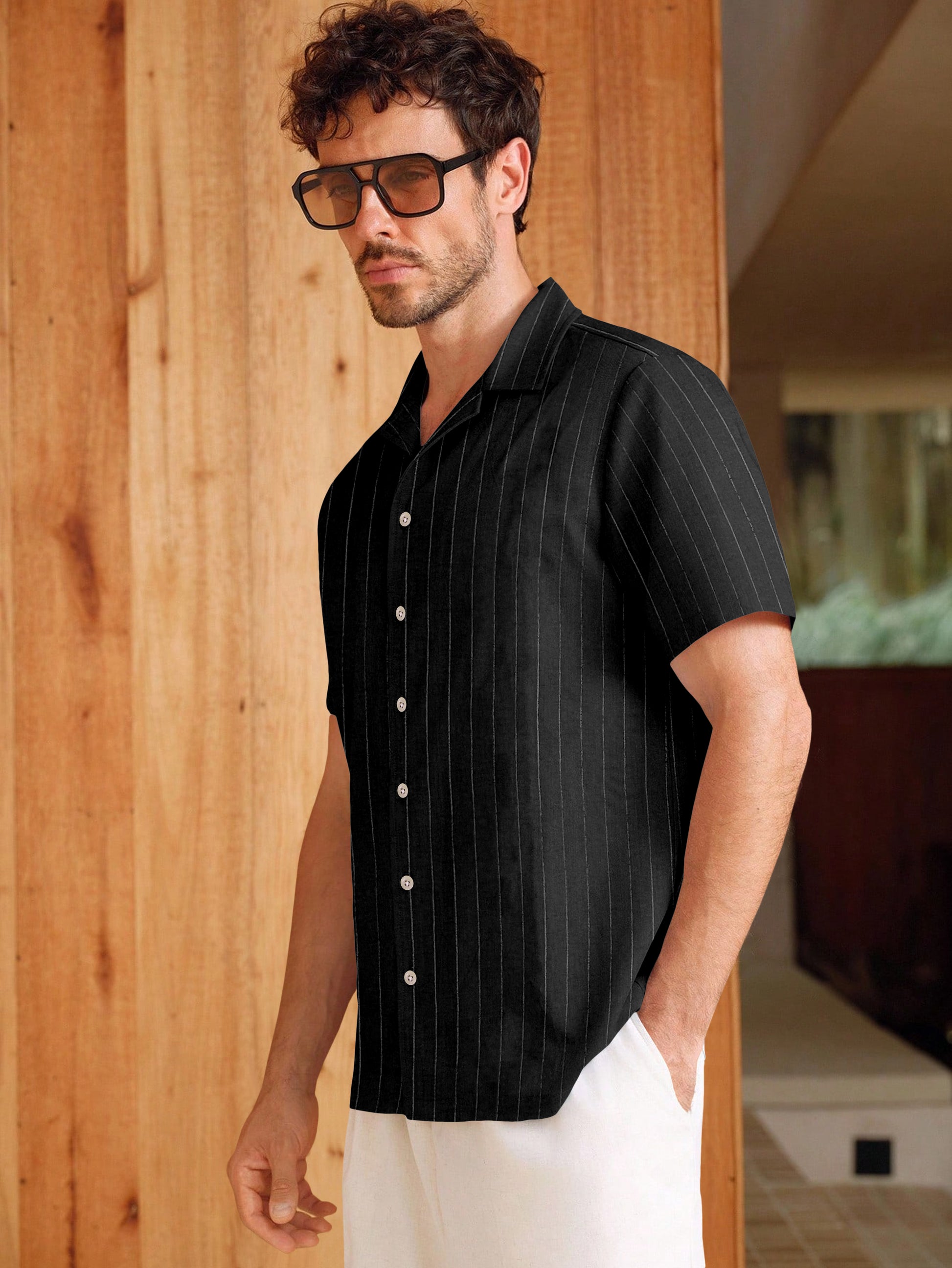 Onyx Black Liocine Cotton Shirt