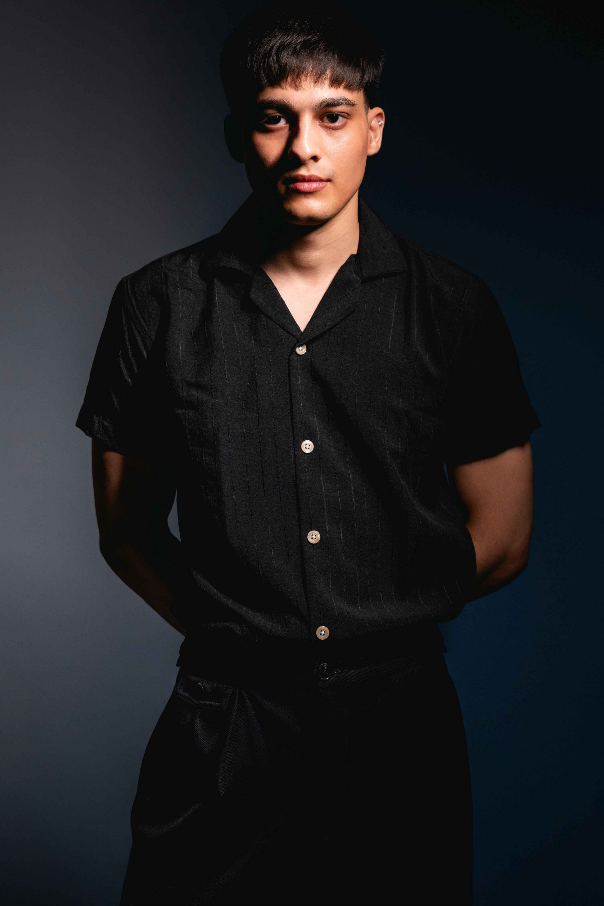 Onyx Black Liocine Cotton Shirt