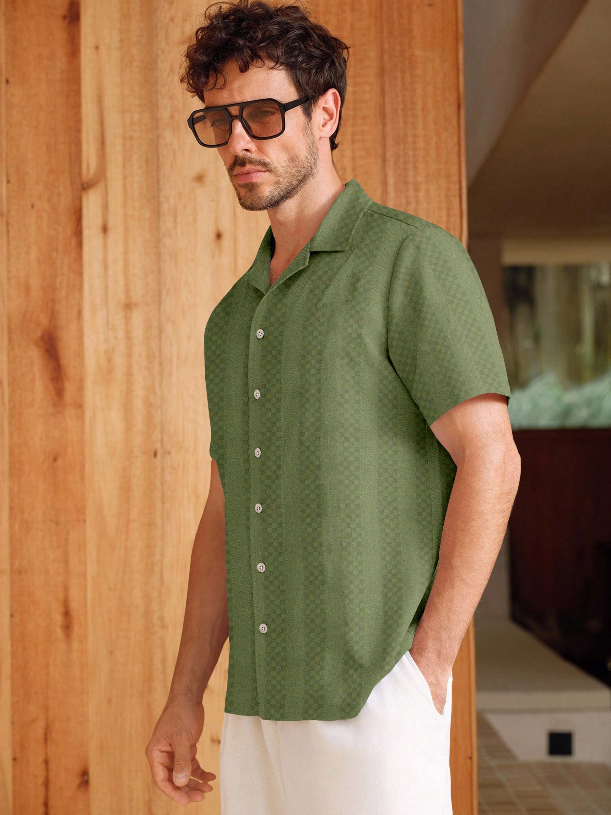 Sage-wood Green Textured Cotton Shirt