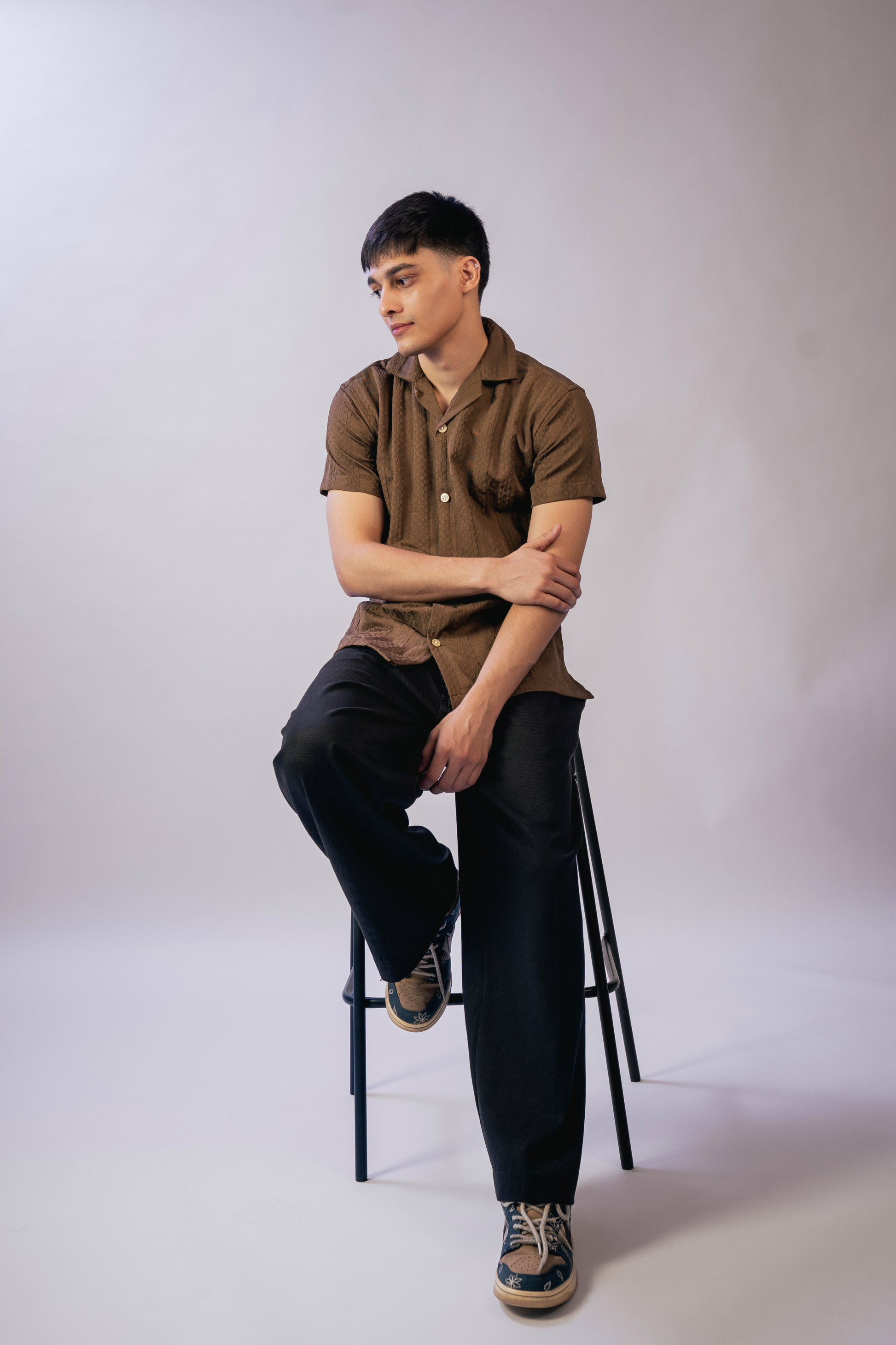 Mocha Roast Coffee Textured Cotton Shirt