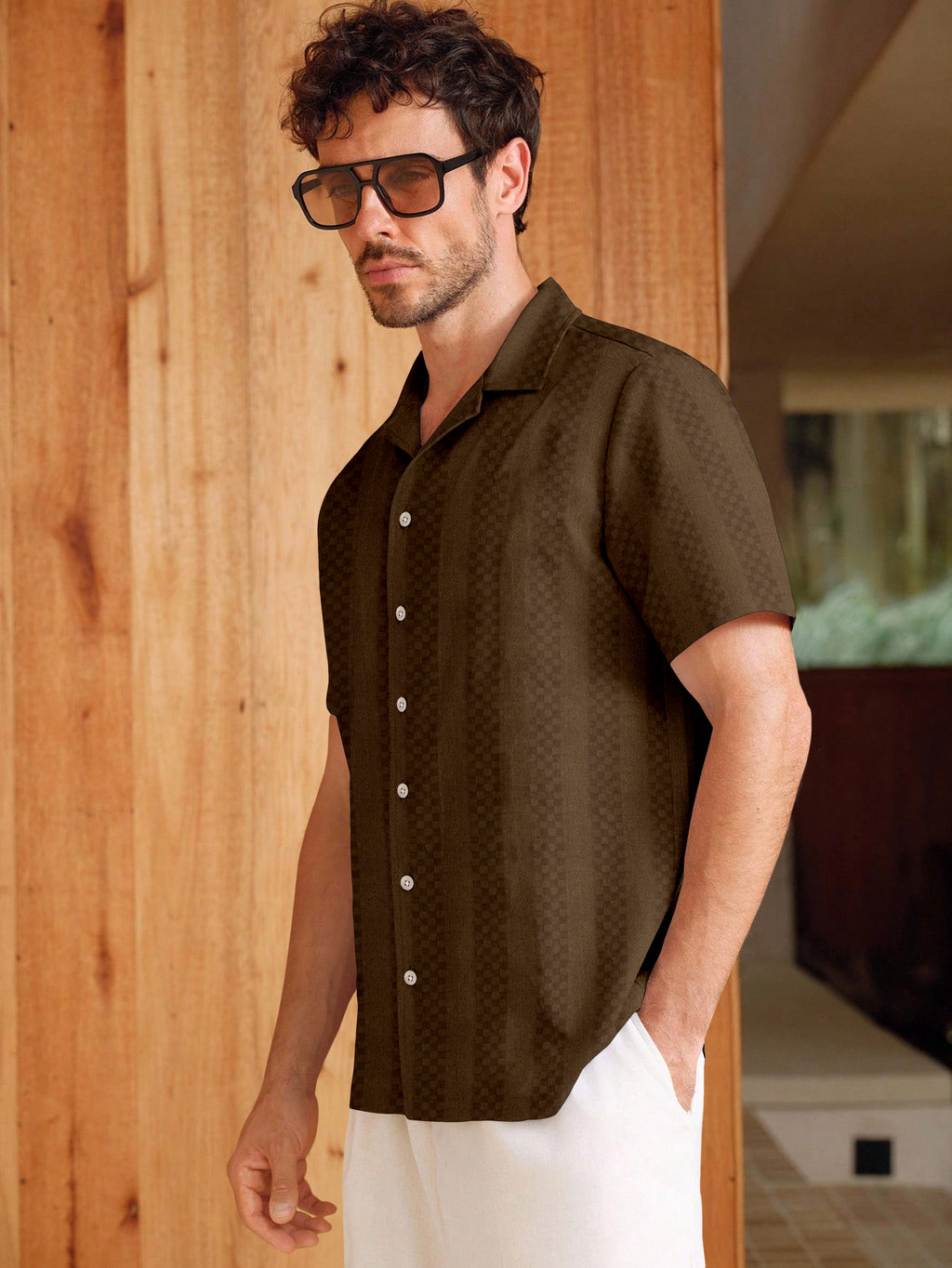 Mocha Roast Coffee Textured Cotton Shirt