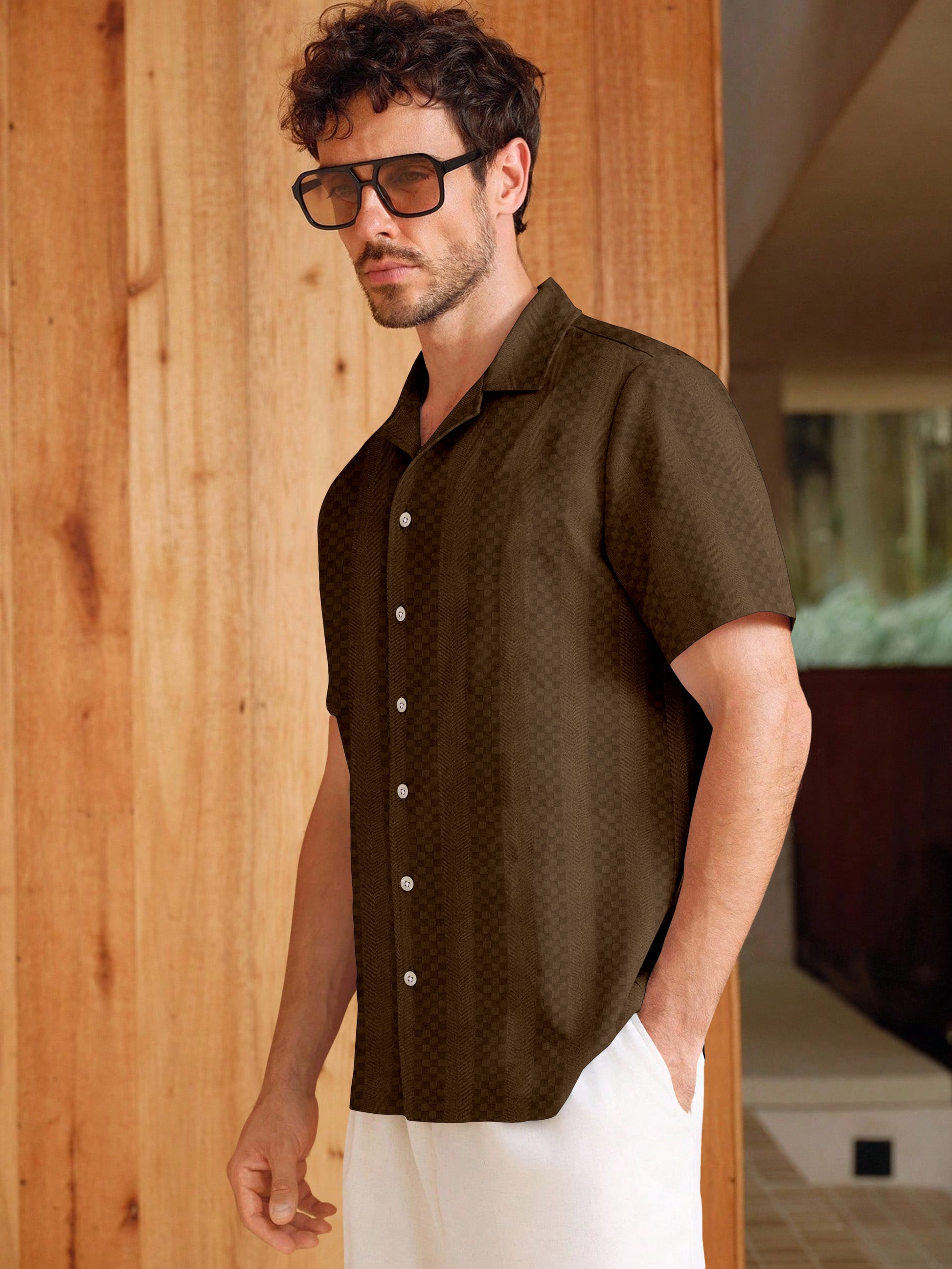 Mocha Roast Coffee Textured Cotton Shirt