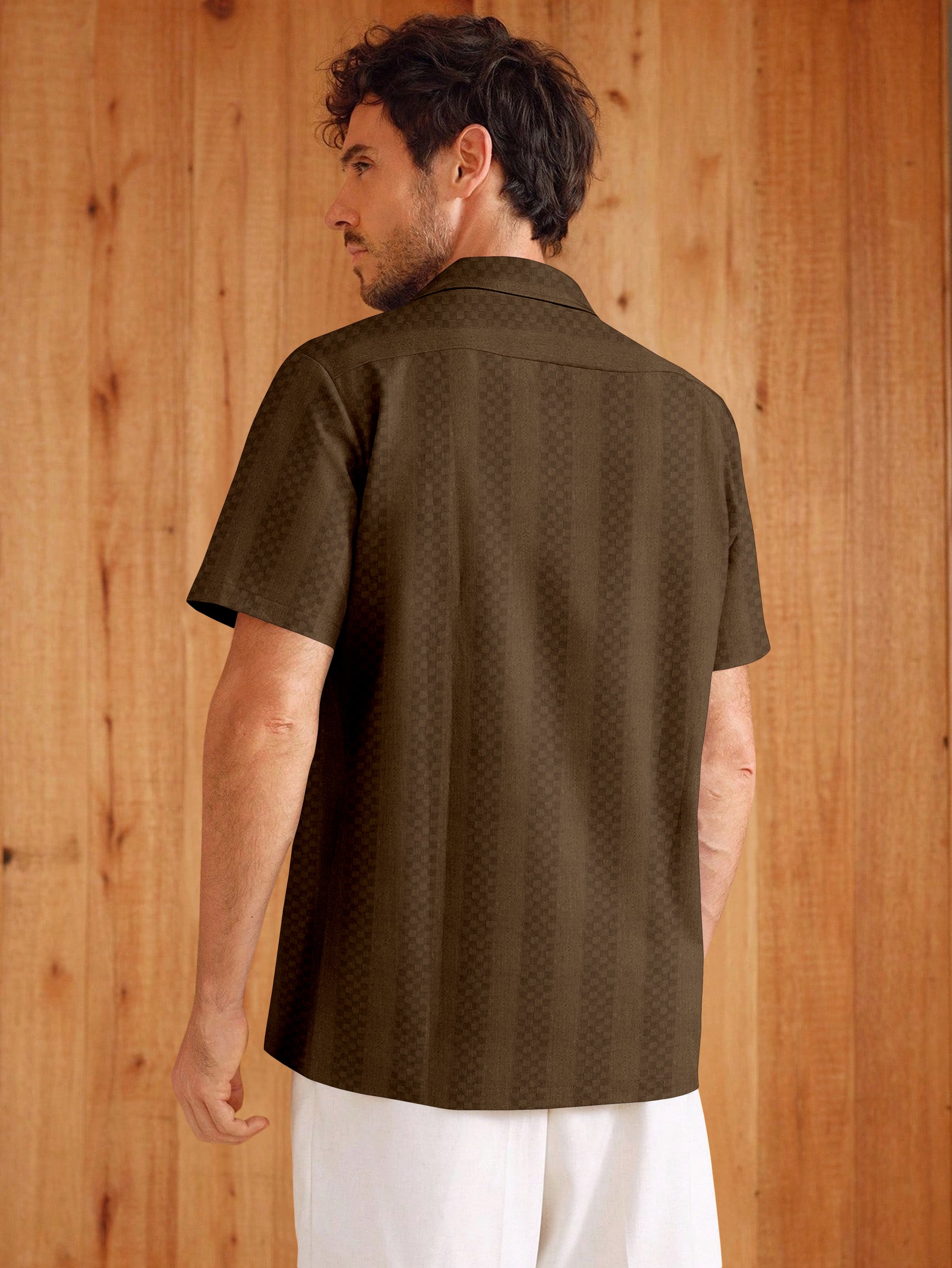 Mocha Roast Coffee Textured Cotton Shirt