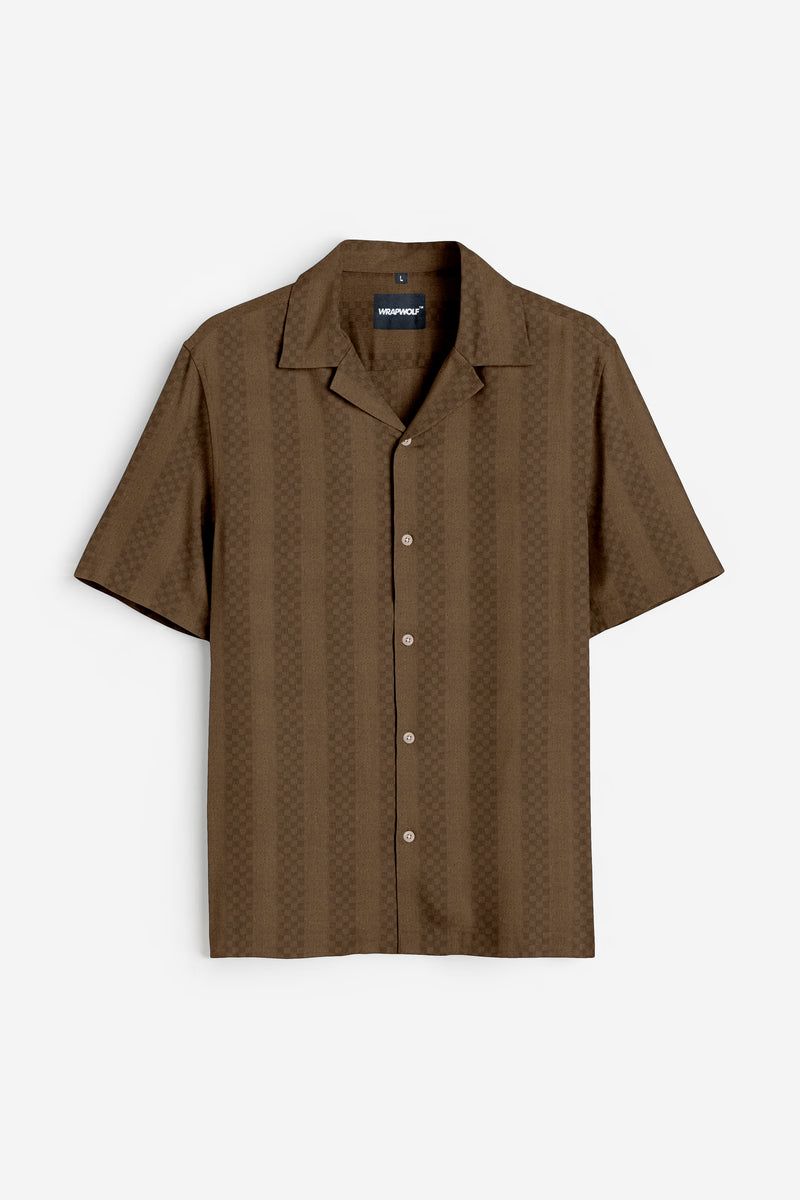 Mocha Roast Coffee Textured Cotton Shirt