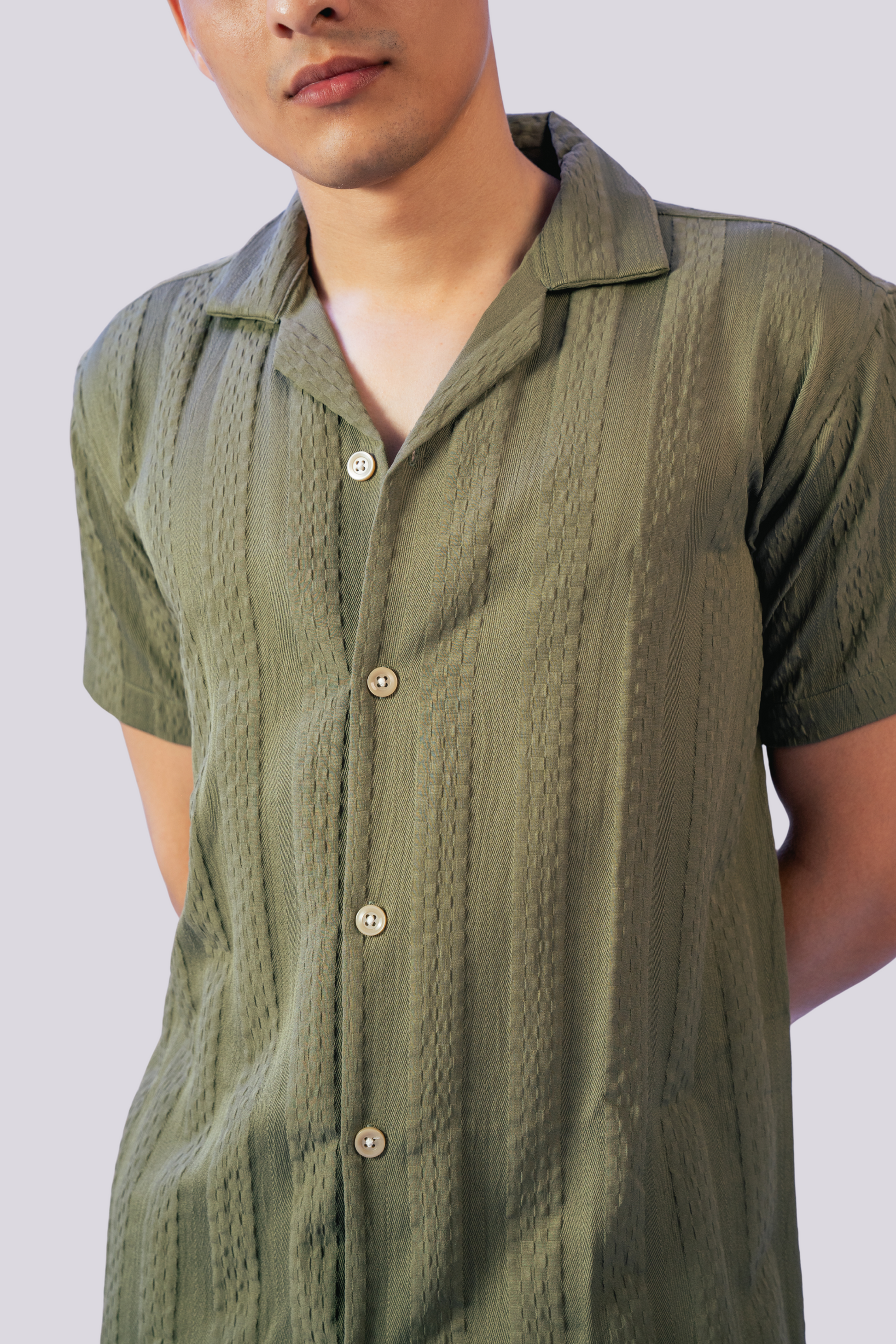 Sage-wood Green Textured Cotton Shirt