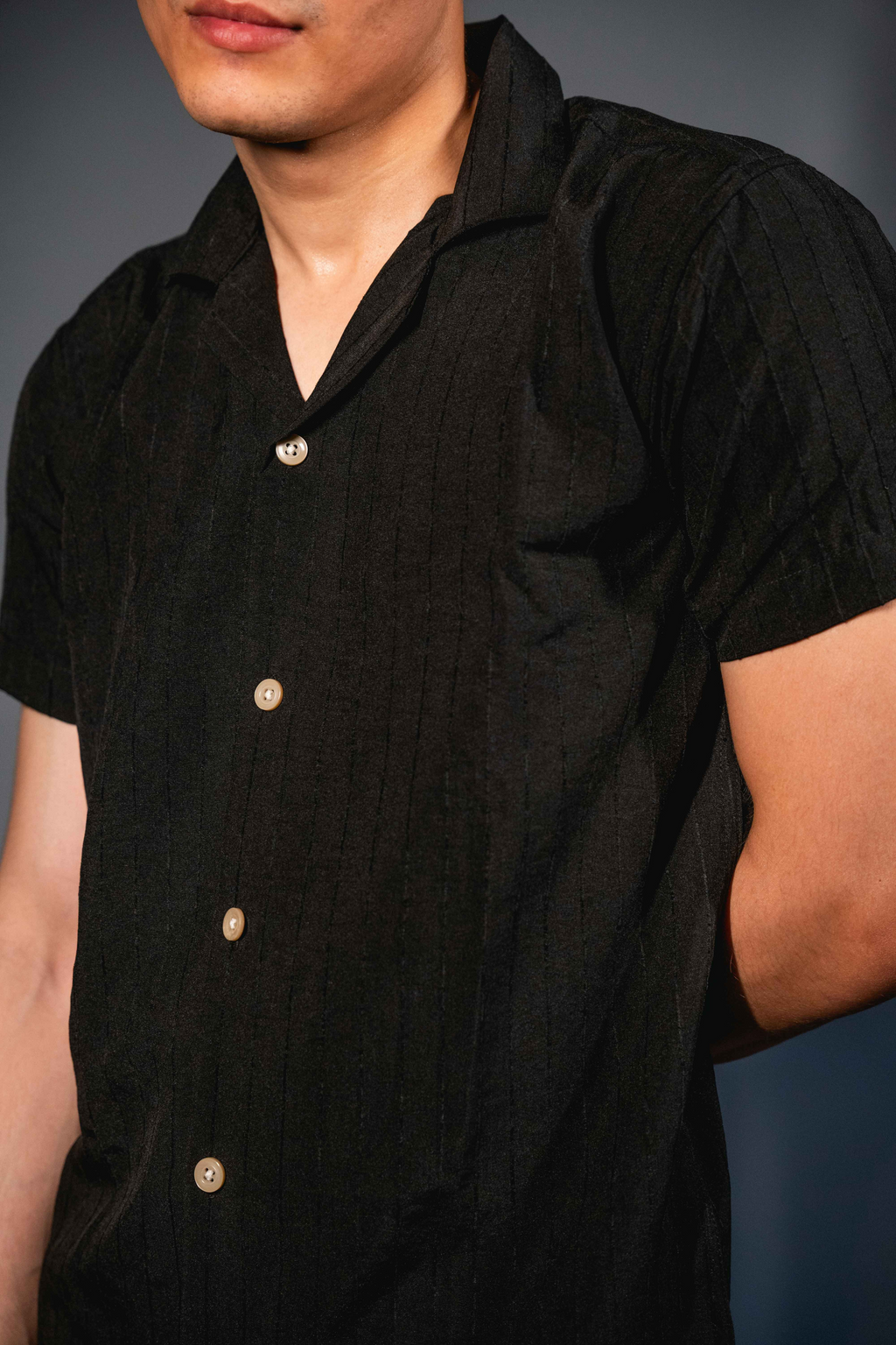 Onyx Black Liocine Cotton Shirt
