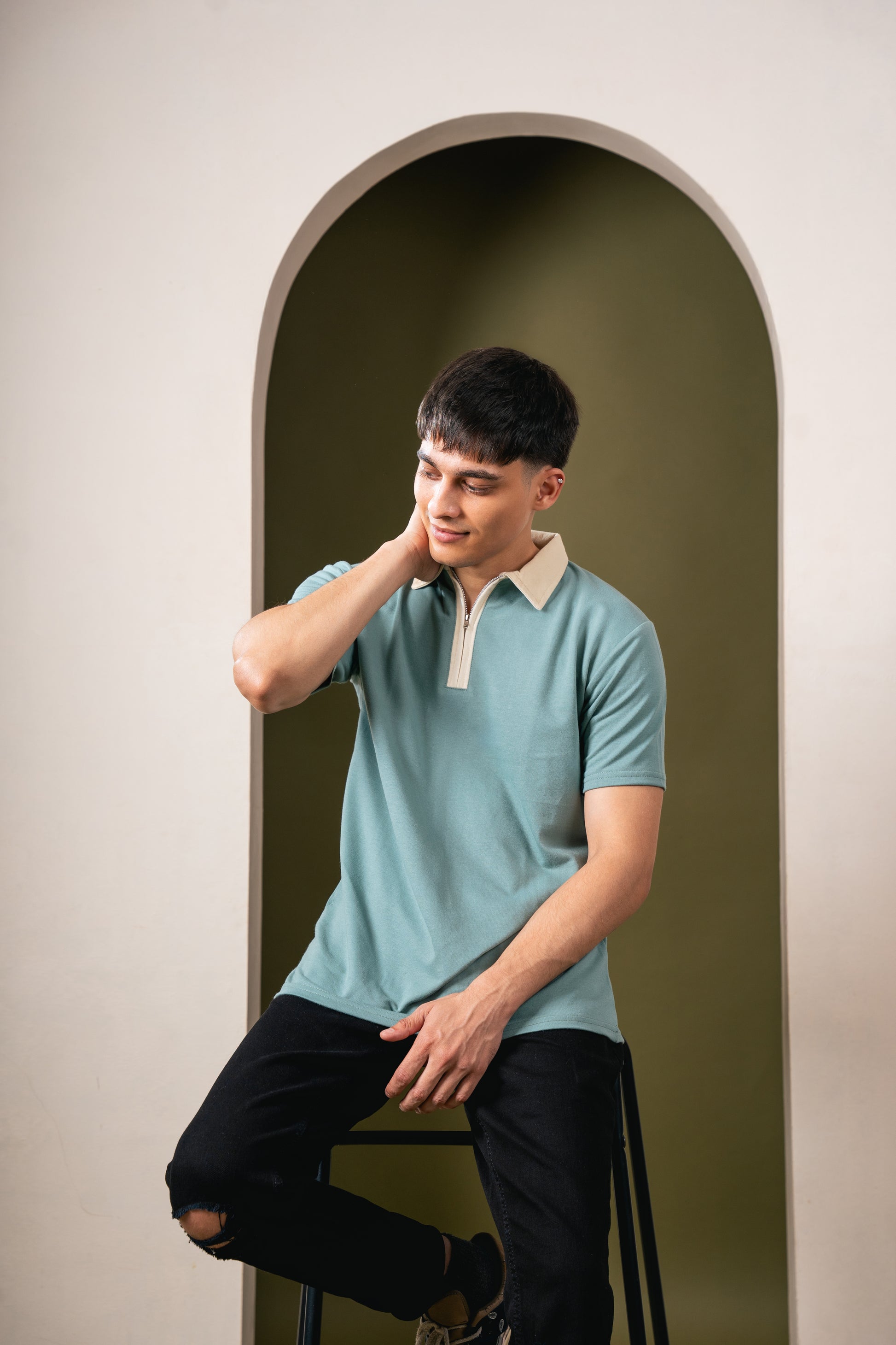 Monarch Zip Polo – Pistachio Crème