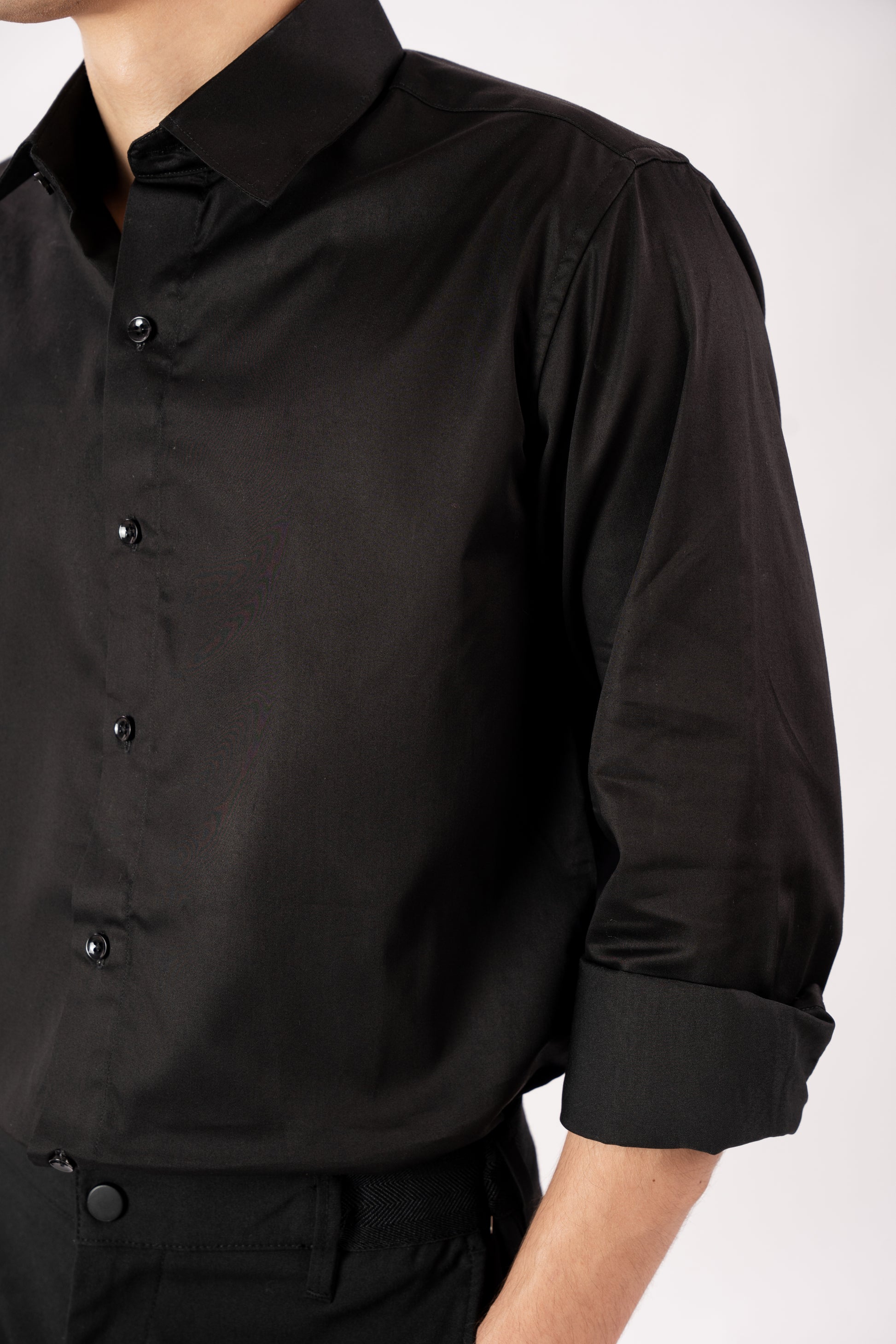 Classic Jet Black Luxury Satin Shirt