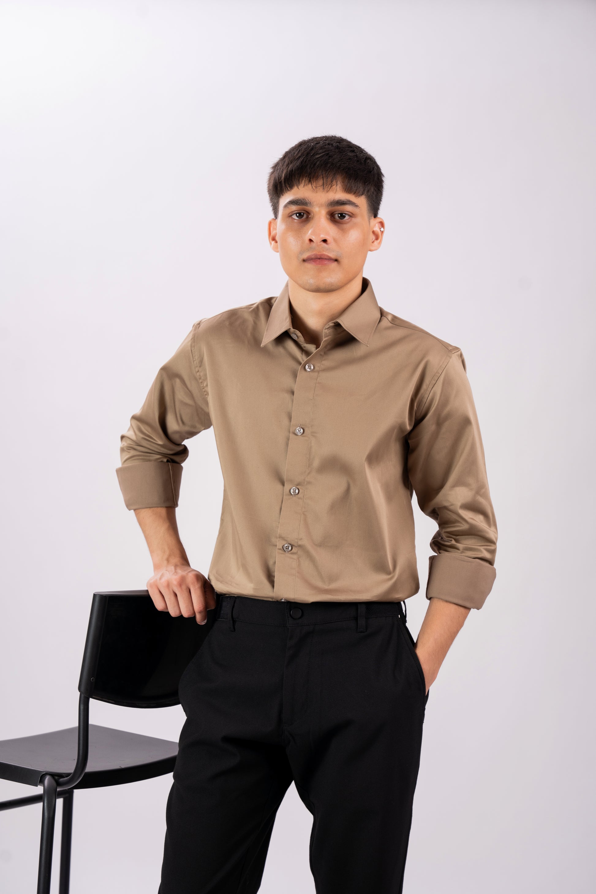 Soft Almond Luxury Satin Shirt