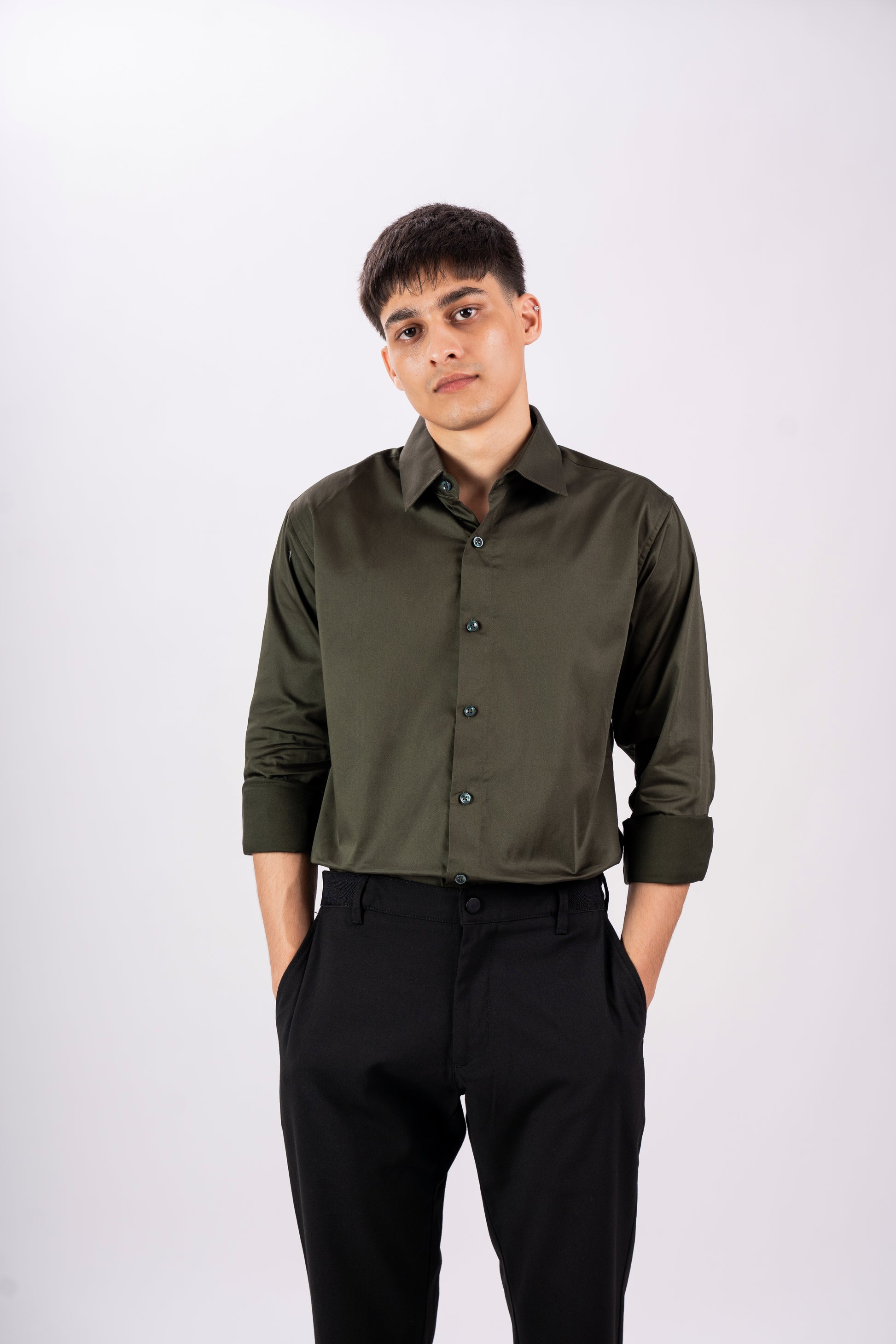 Deep Olive Luxury Satin Shirt