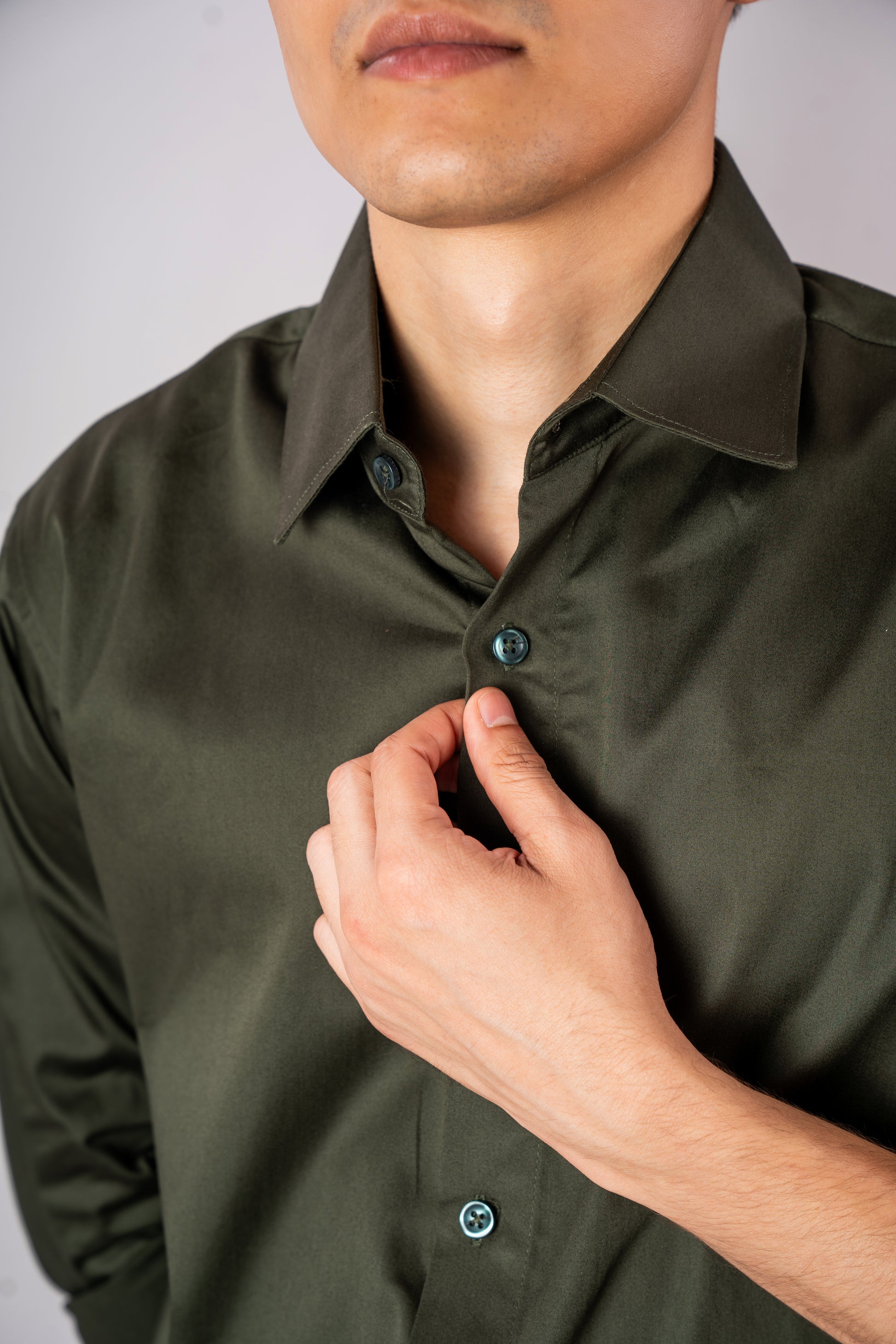 Deep Olive Luxury Satin Shirt