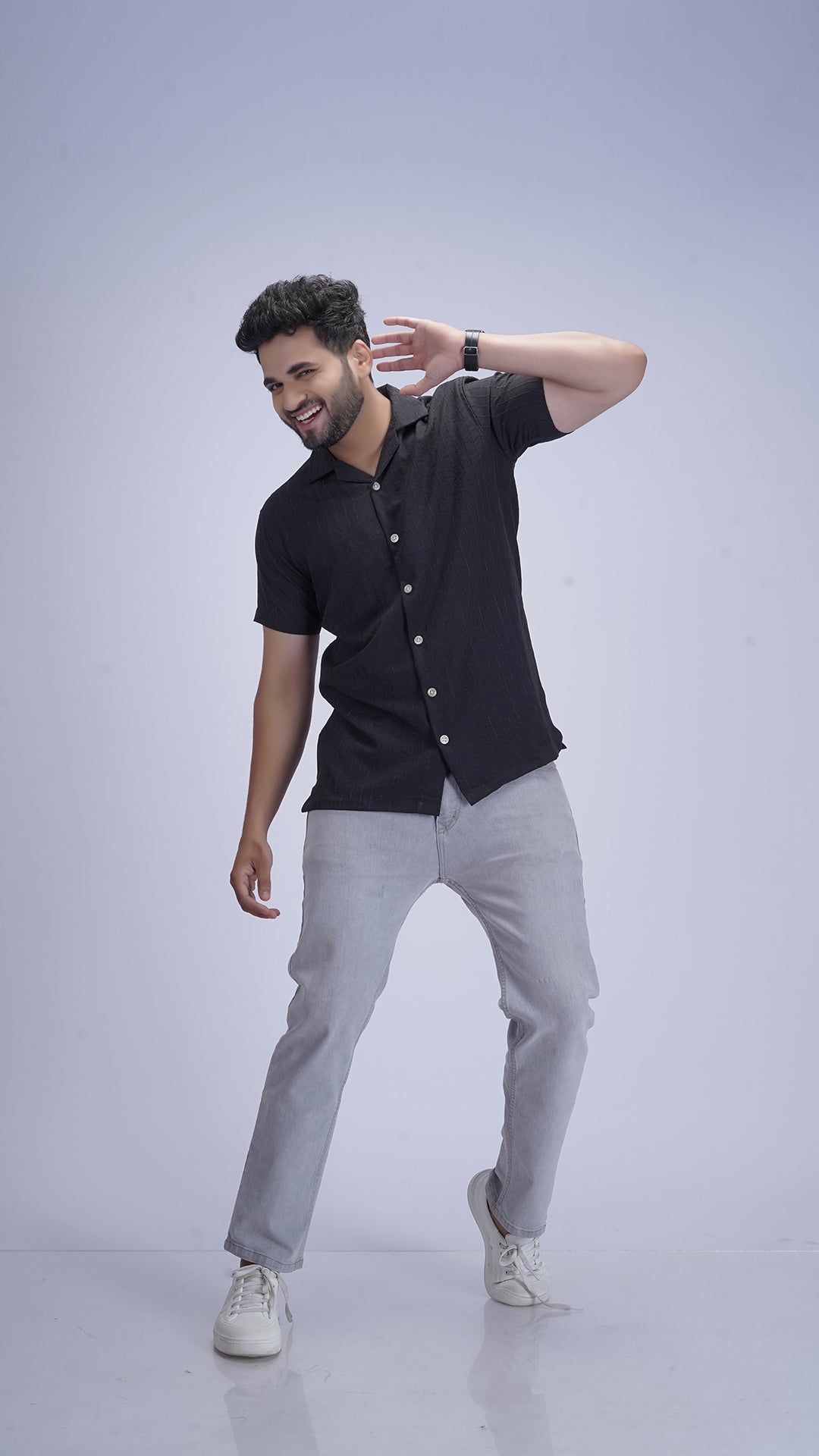 Onyx Black Liocine Cotton Shirt