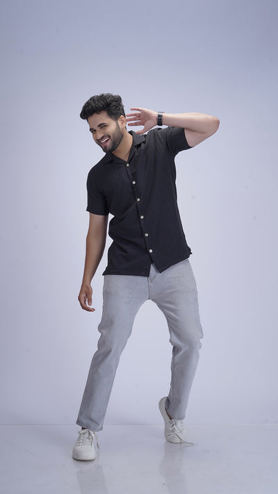 Onyx Black Liocine Cotton Shirt