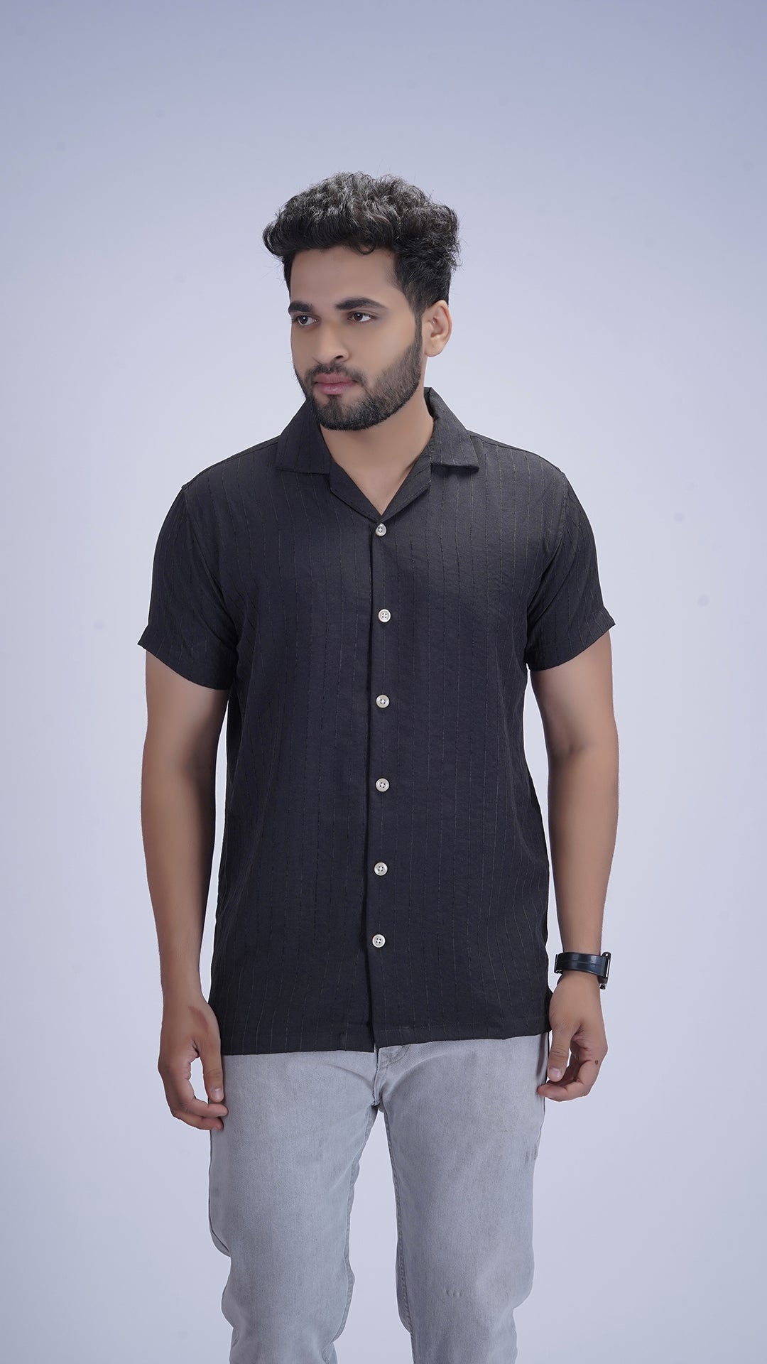 Onyx Black Liocine Cotton Shirt
