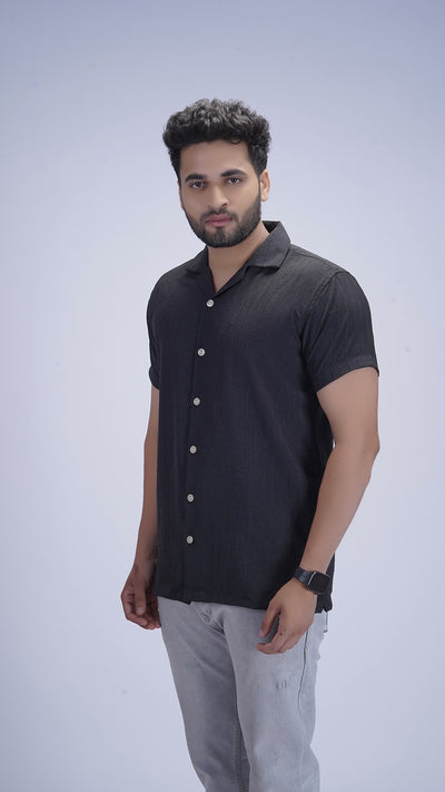 Onyx Black Liocine Cotton Shirt