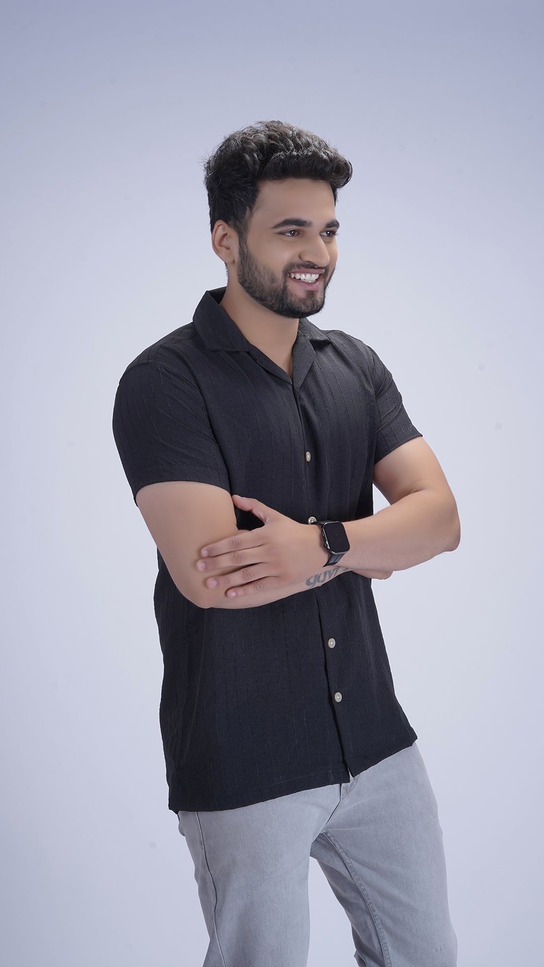 Onyx Black Liocine Cotton Shirt
