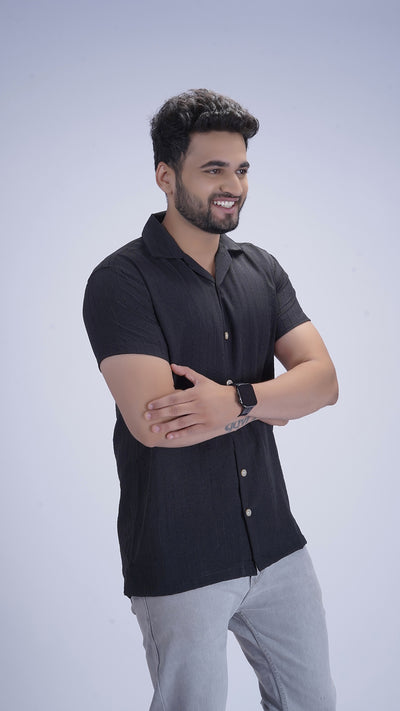 Onyx Black Liocine Cotton Shirt