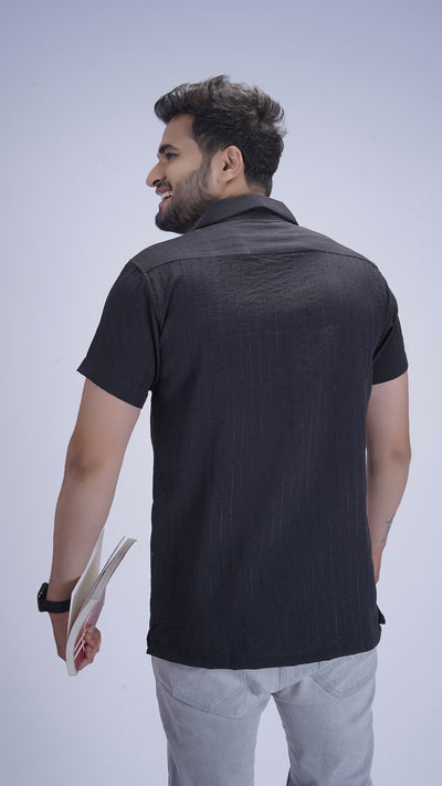 Onyx Black Liocine Cotton Shirt