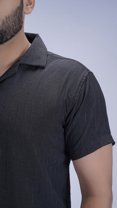 Onyx Black Liocine Cotton Shirt
