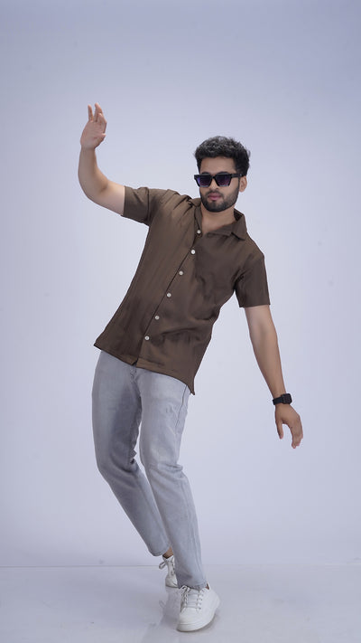 Mocha Roast Coffee Textured Cotton Shirt