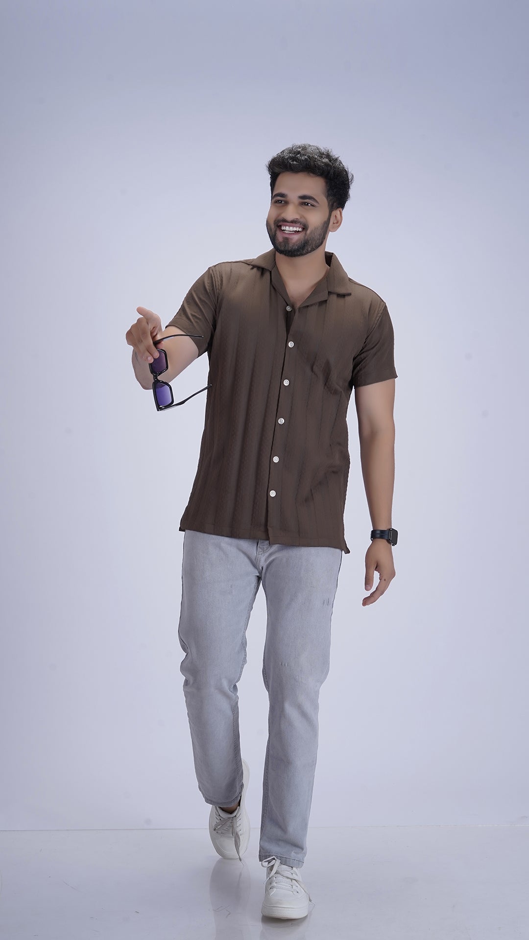 Mocha Roast Coffee Textured Cotton Shirt