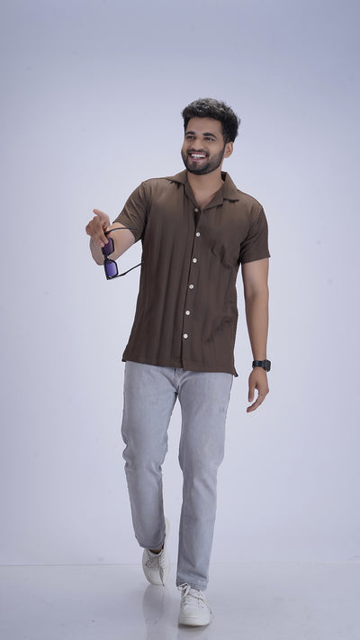 Mocha Roast Coffee Textured Cotton Shirt