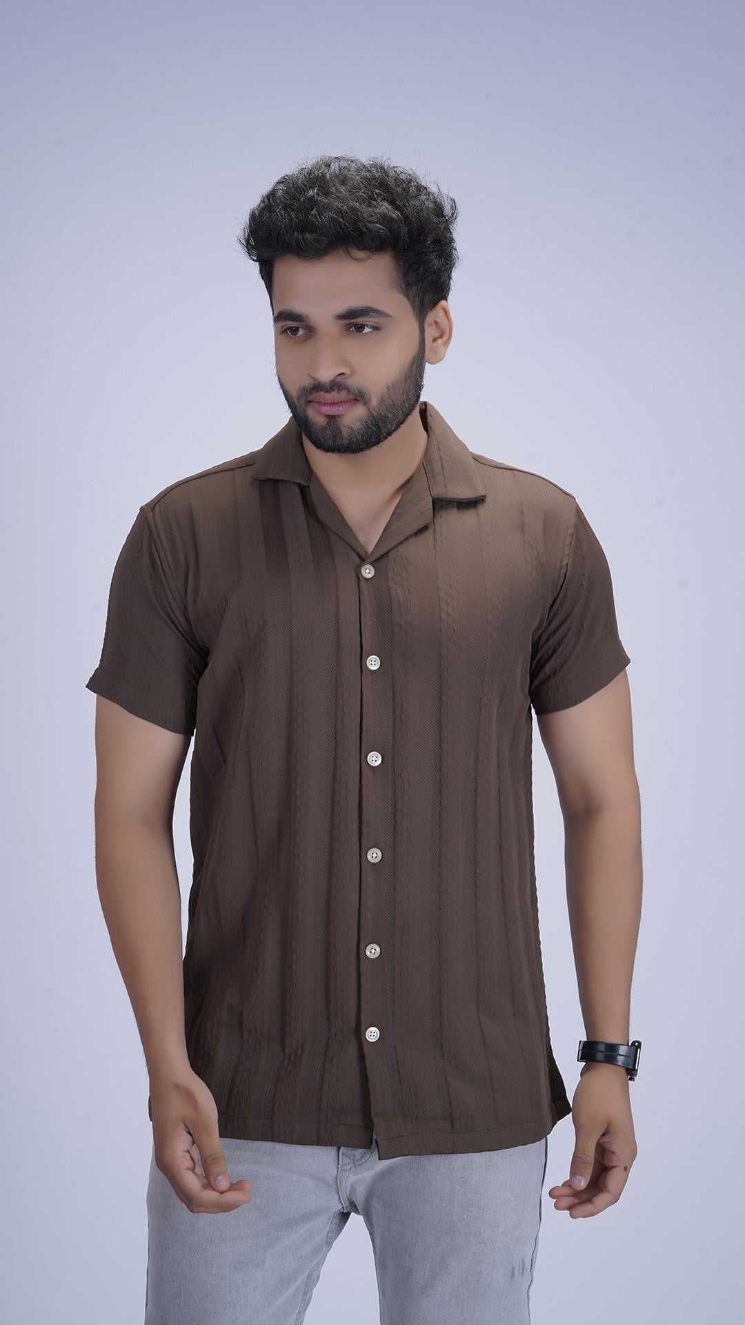 Mocha Roast Coffee Textured Cotton Shirt