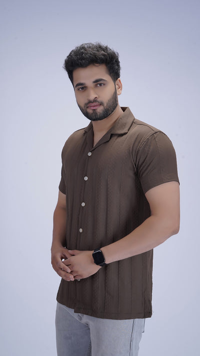 Mocha Roast Coffee Textured Cotton Shirt