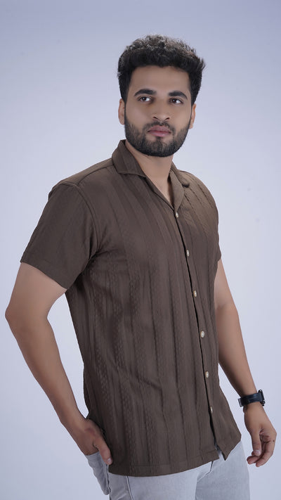 Mocha Roast Coffee Textured Cotton Shirt