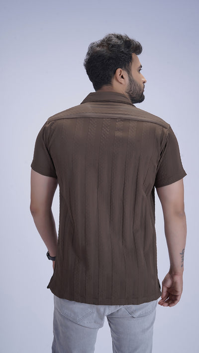 Mocha Roast Coffee Textured Cotton Shirt