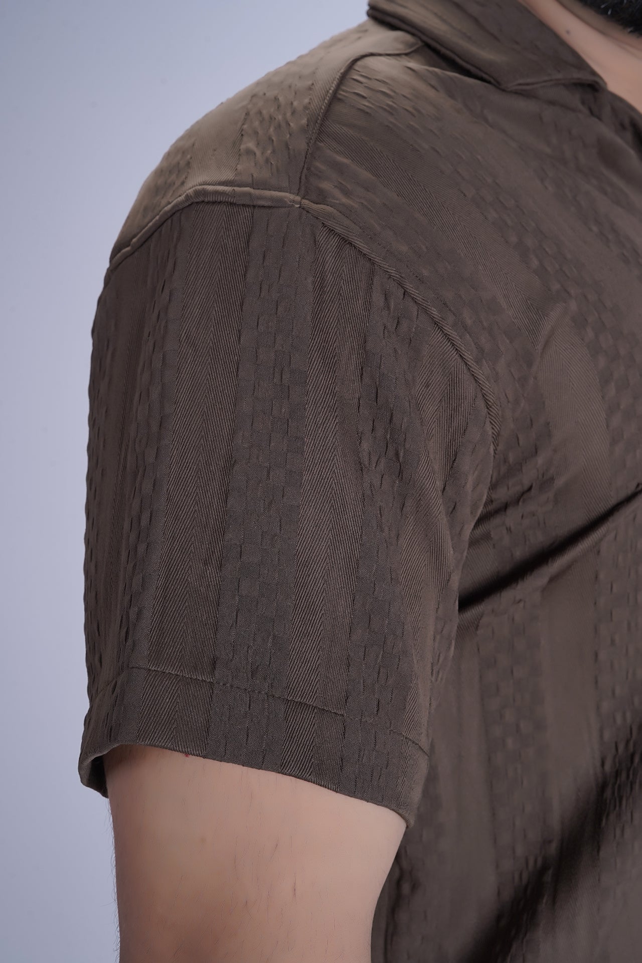 Mocha Roast Coffee Textured Cotton Shirt