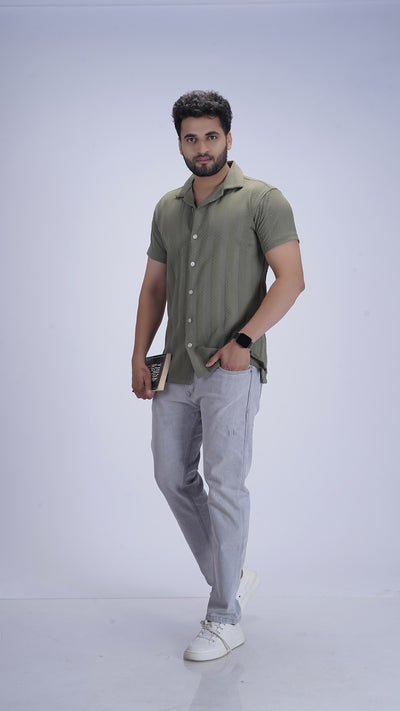 Sage-wood Green Textured Cotton Shirt