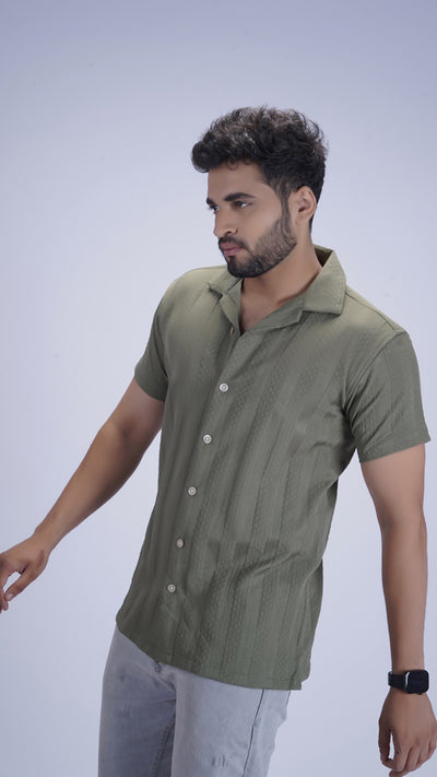 Sage-wood Green Textured Cotton Shirt