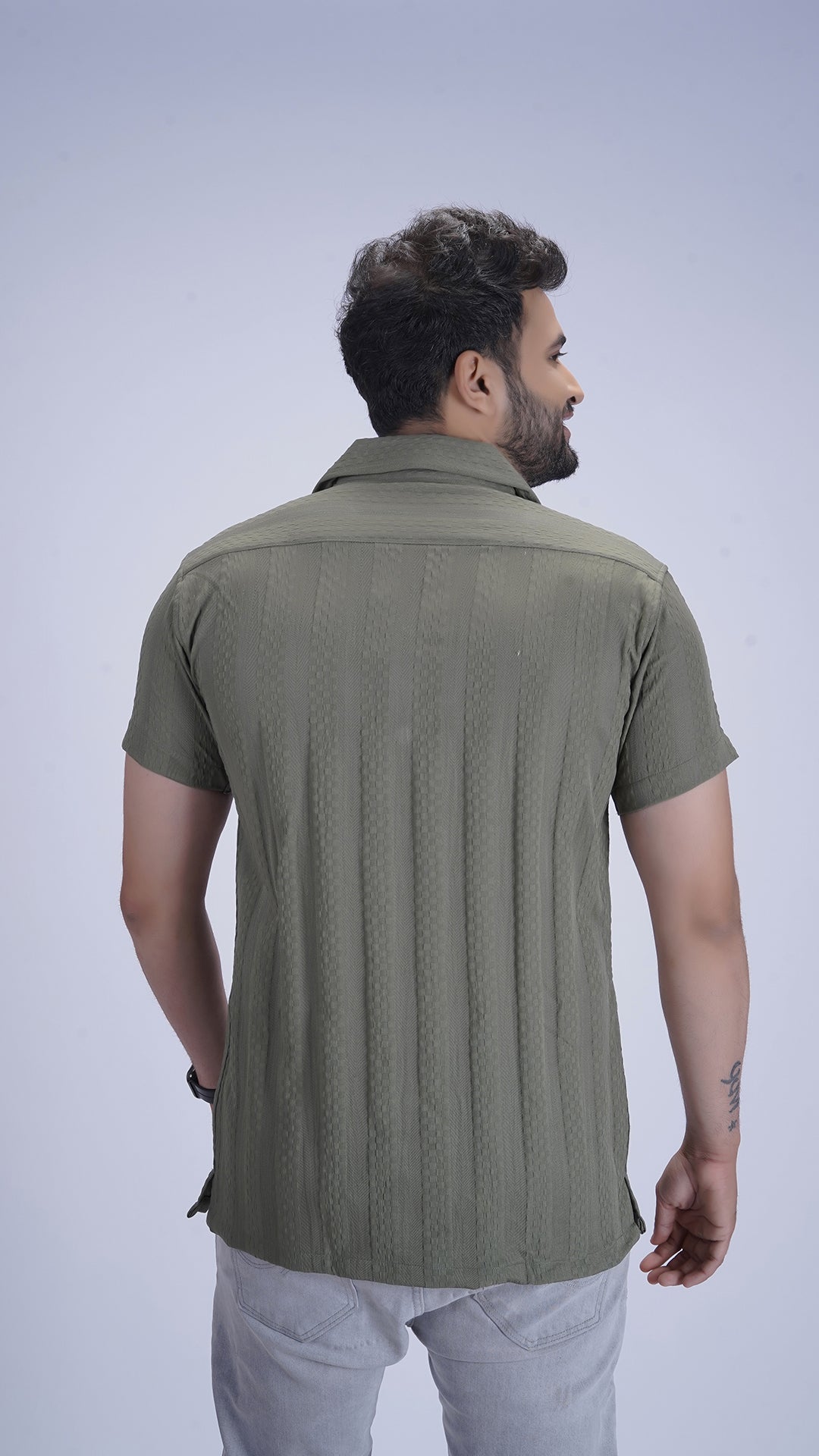 Sage-wood Green Textured Cotton Shirt