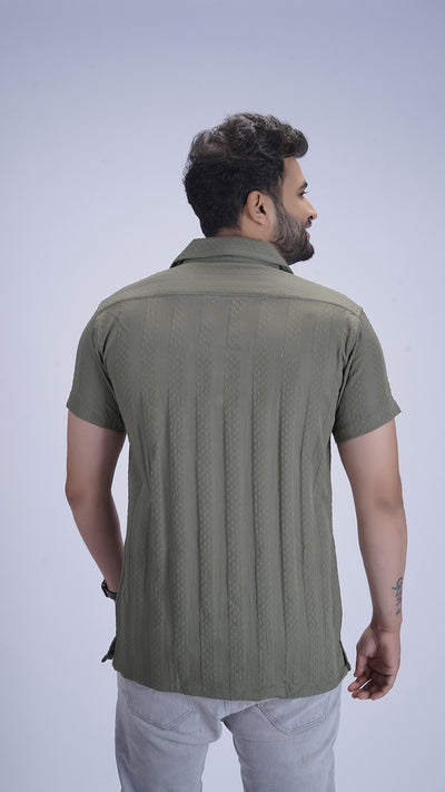 Sage-wood Green Textured Cotton Shirt