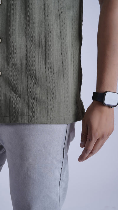 Sage-wood Green Textured Cotton Shirt