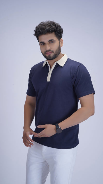 Monarch Zip Polo – Deep Navy Dusk