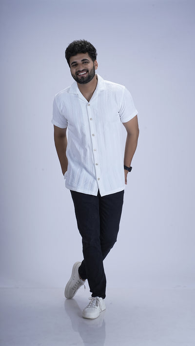 Ivory Snow White Textured Cotton Shirt