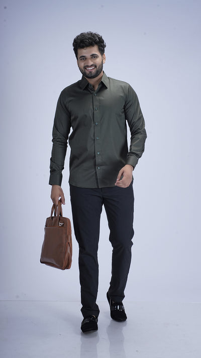 Deep Olive Luxury Satin Shirt