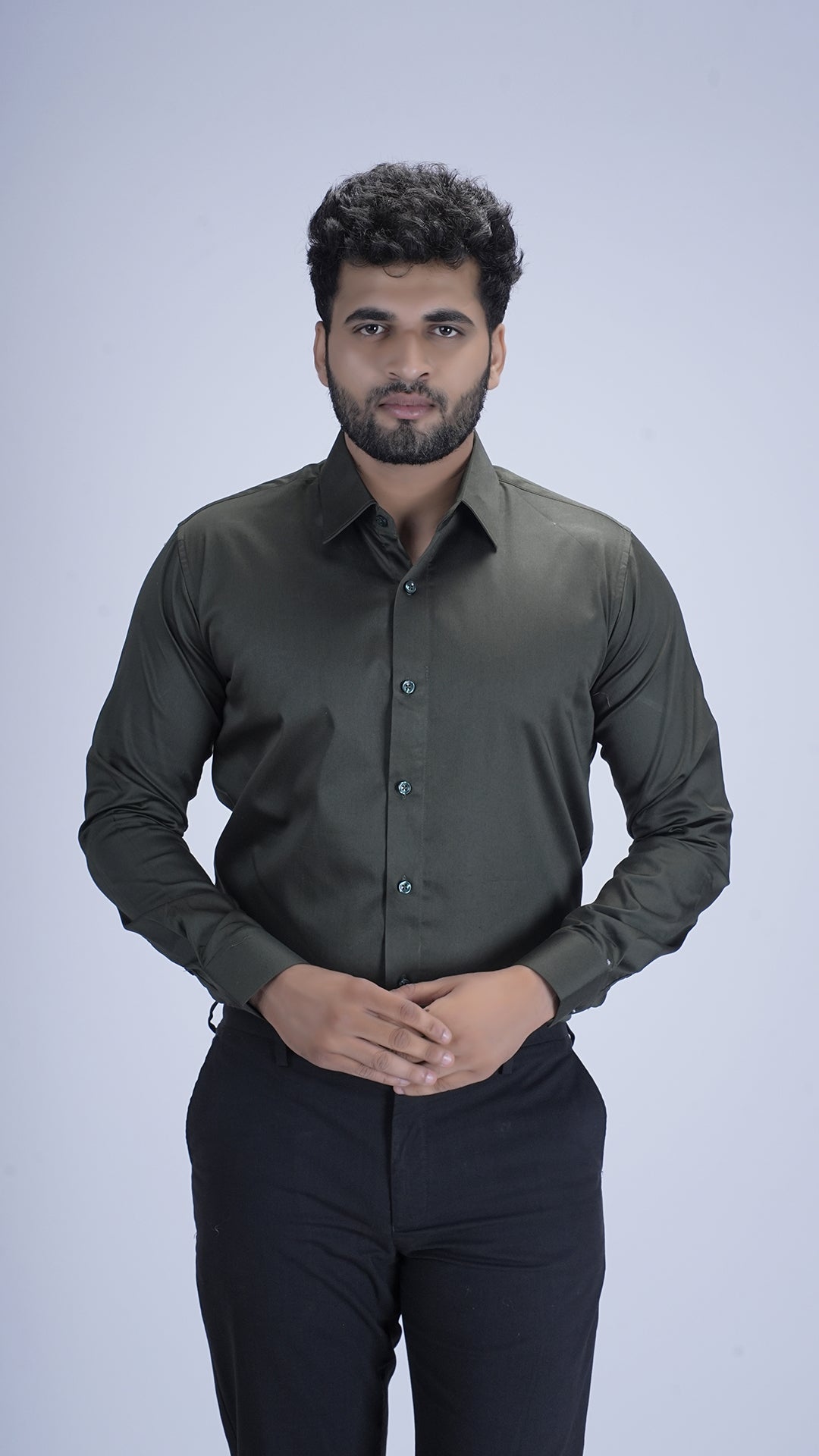 Deep Olive Luxury Satin Shirt