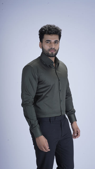 Deep Olive Luxury Satin Shirt