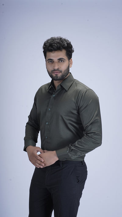 Deep Olive Luxury Satin Shirt
